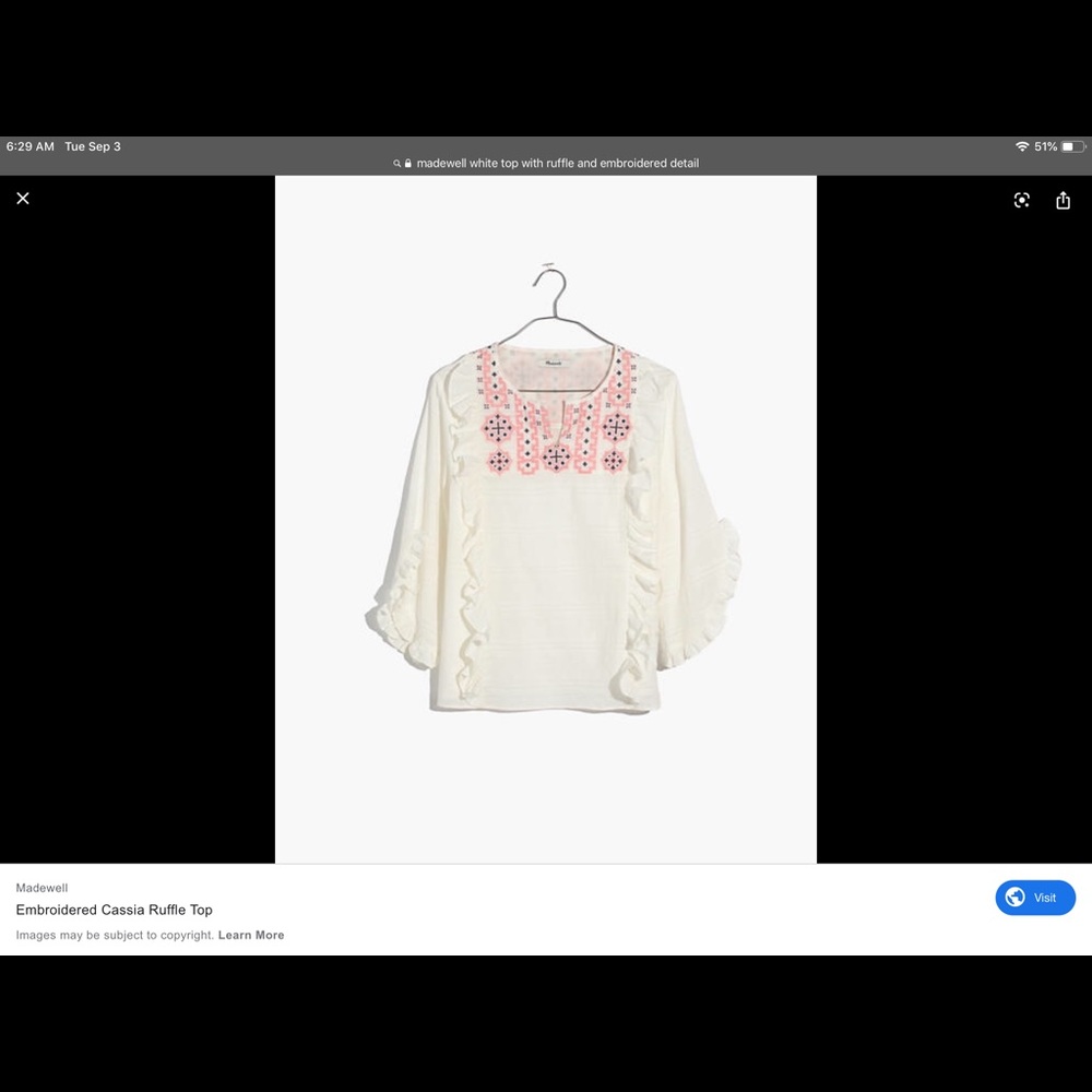 NWOT Madewell Cassia Ruffle top